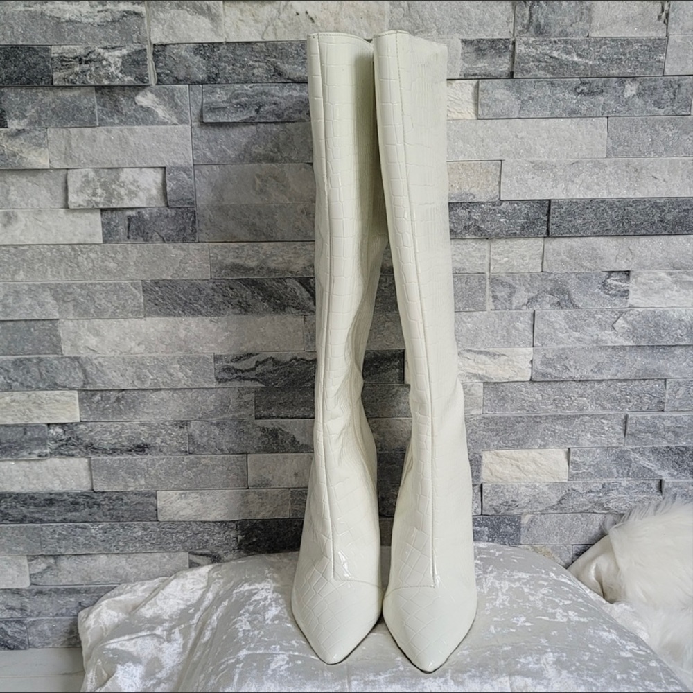 NWT INC Rajel White Crocodile High stiletto Heels Tall to the knee Boots New Box - Picture 5 of 12